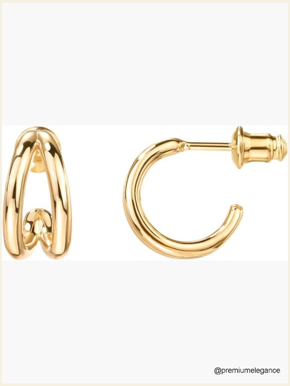 14K Gold Plated Split Huggie Hoop Earrings - Sterling Silver Posts Dainty Multi